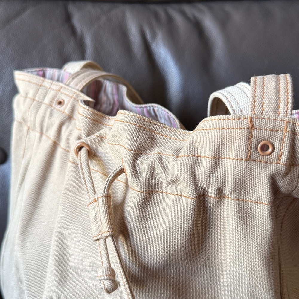 Vintage Fossil Beige and Pink Drawstring Tote Bag - Picture 13 of 13
